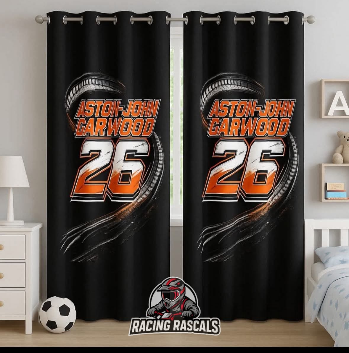 Custom Racing Bedroom Curtains – Personalised Name & Number