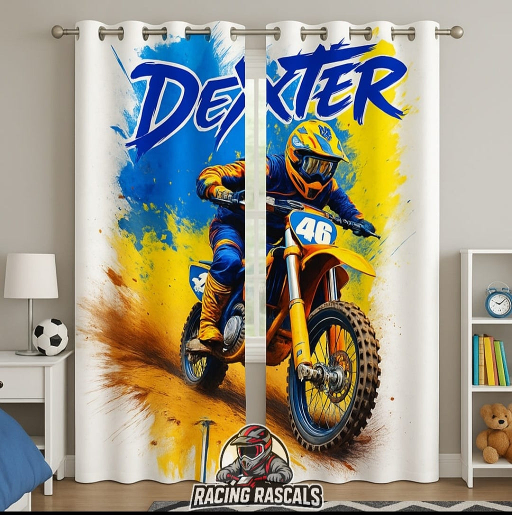 Custom Racing Bedroom Curtains – Personalised Name & Number