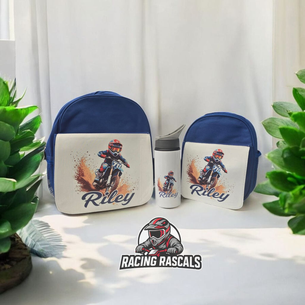 Custom Kids Racing Essentials Bundle – Backpack, Lunch Bag & Water Bottle