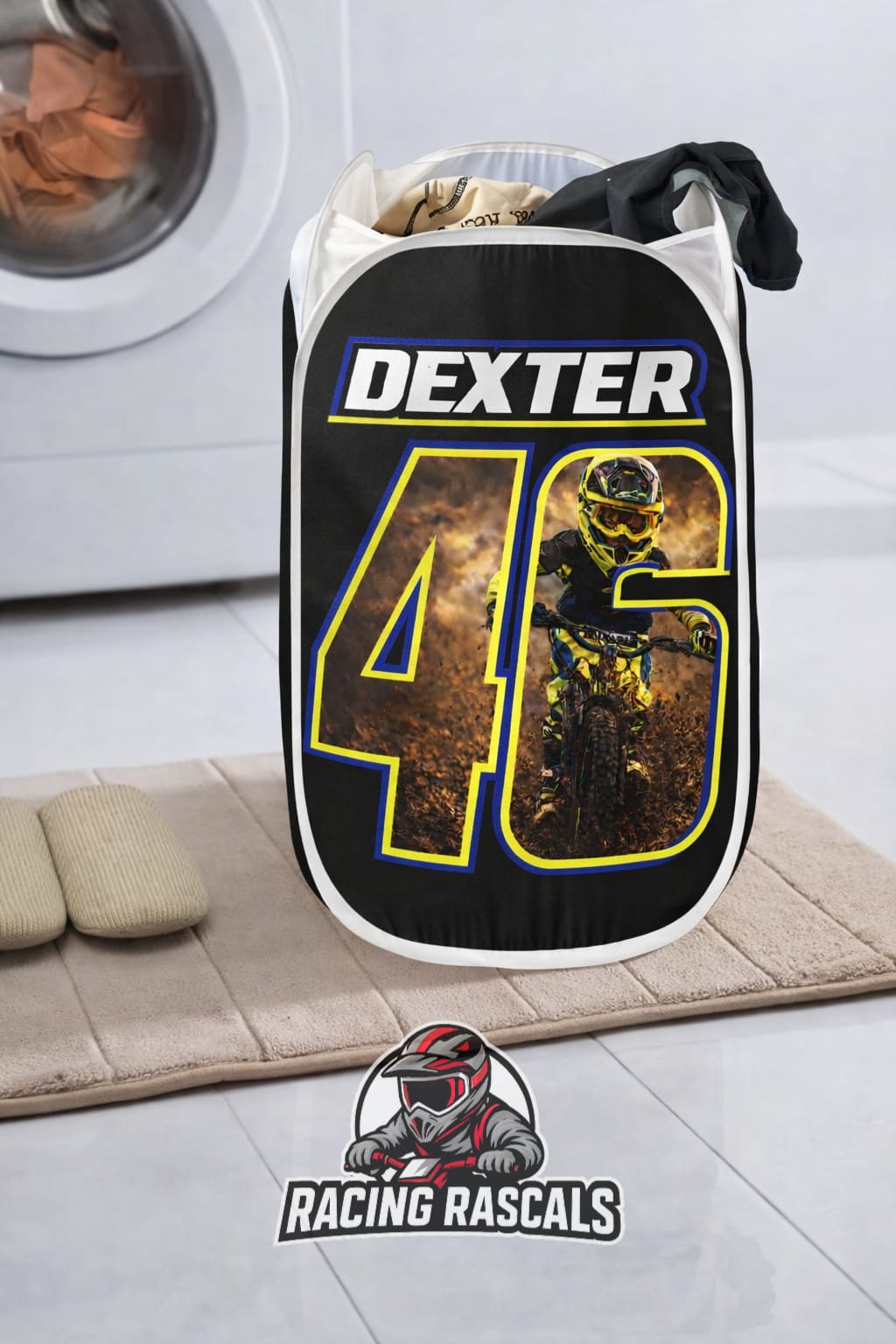 Custom Motorsport Pop-Up Wash Basket – Personalised Rider Name & Number
