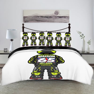 Personalised kids racing duvet cover close-up showing custom rider name and race number