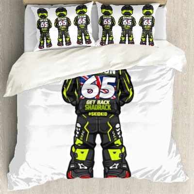 Custom motocross duvet cover and matching pillowcase in coordinated racing colours