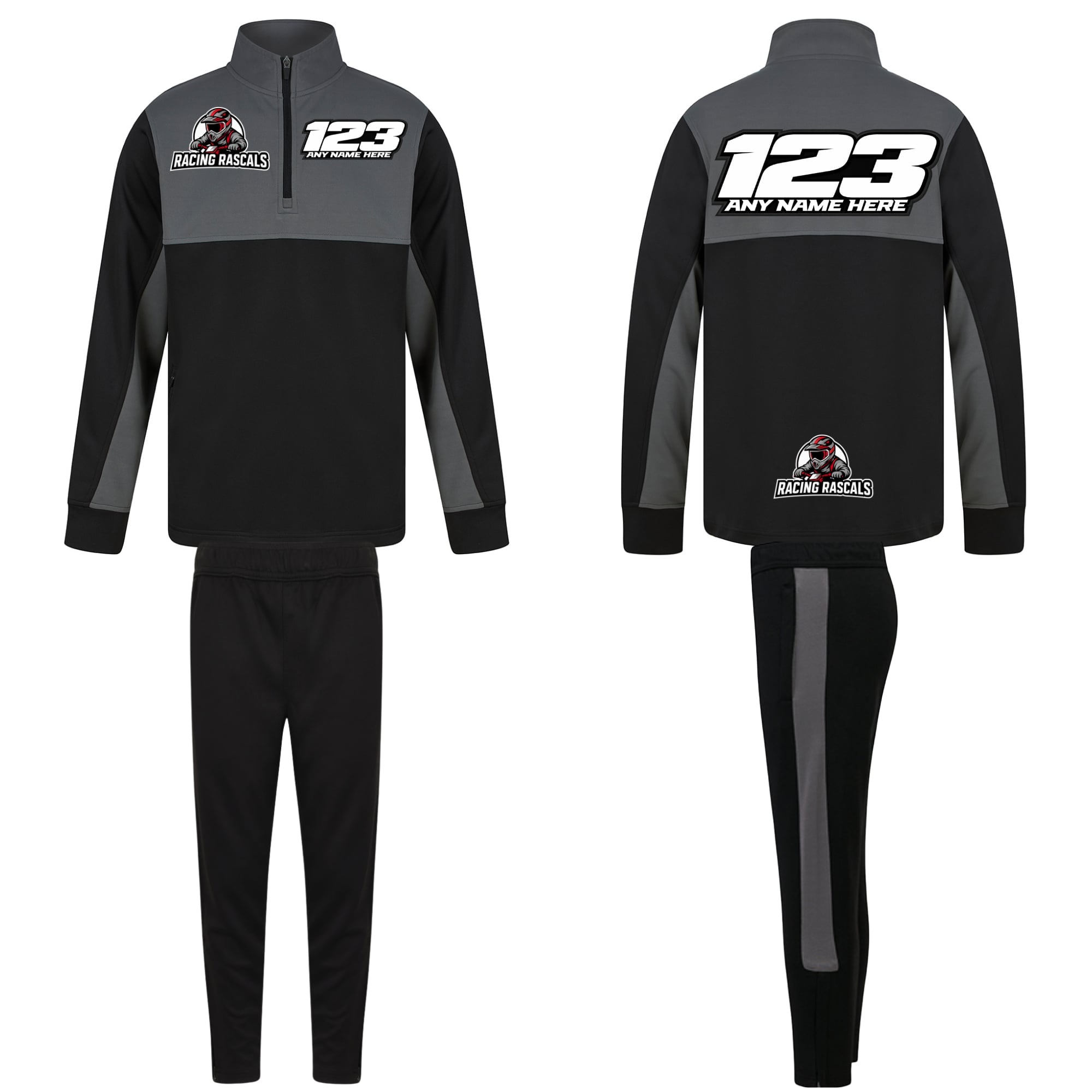 Custom Adults Sports Tracksuit – Personalised Motorsport Quarter Zip & Joggers.