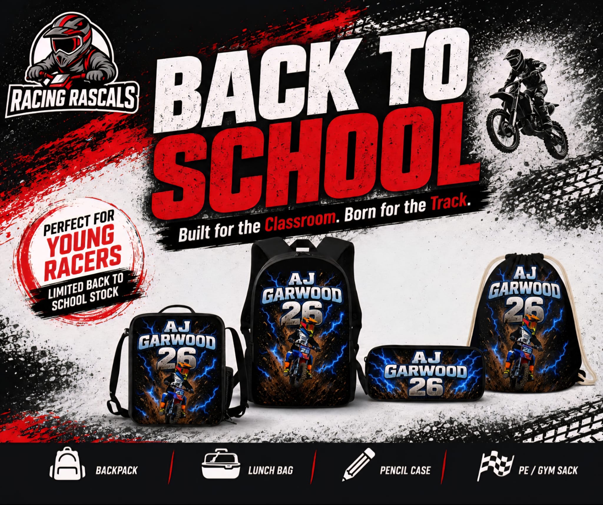 Back to School Bundle – Personalised Kids Motorsport School Set